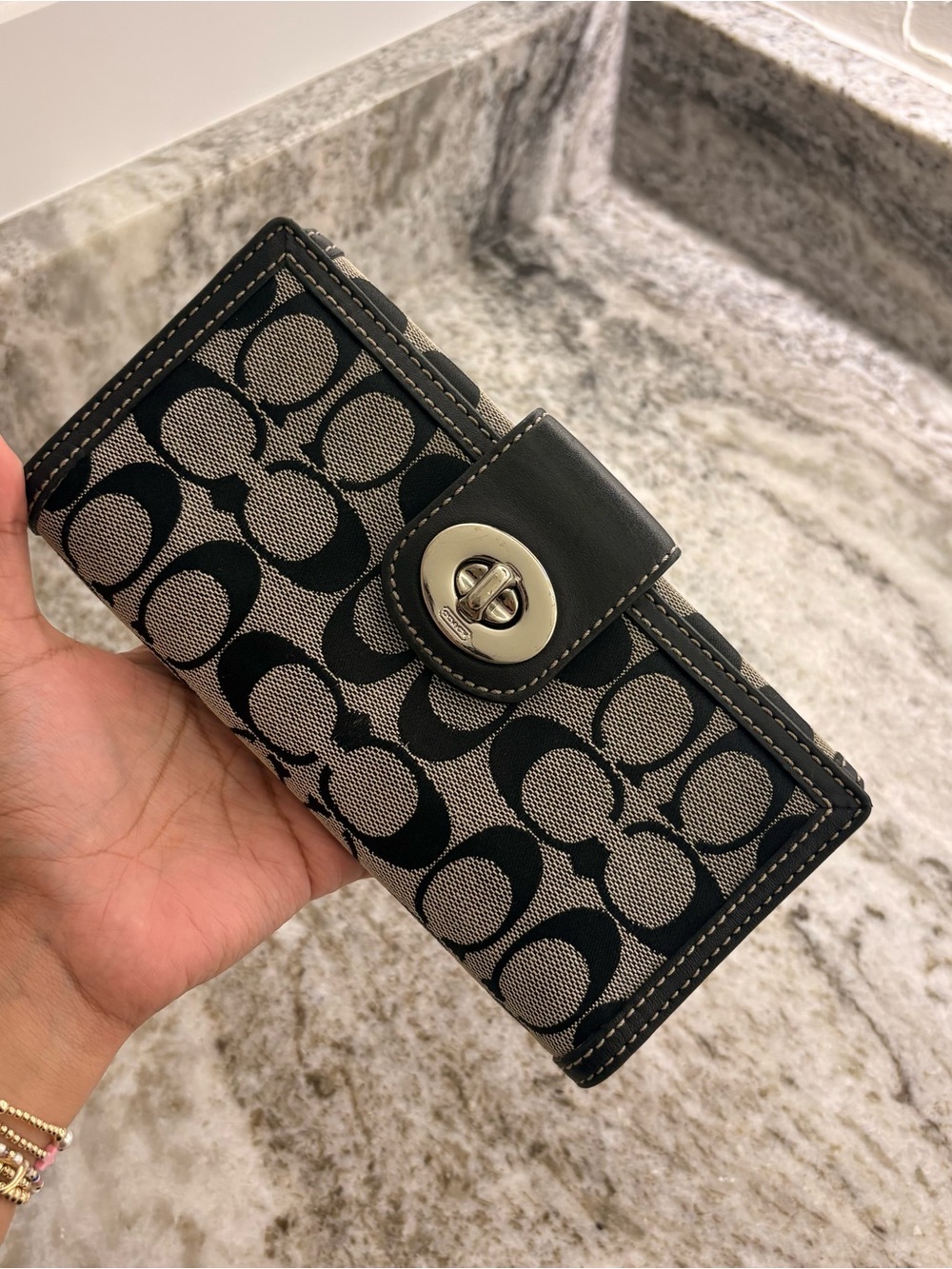 Coach Signature Canvas Black and Gray Turnlock Wallet